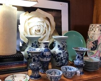 Original photograph, “Magnolia”, by Hobby Morrison, Louisiana; beautiful vintage blue and white, tobacco leaf garden seat