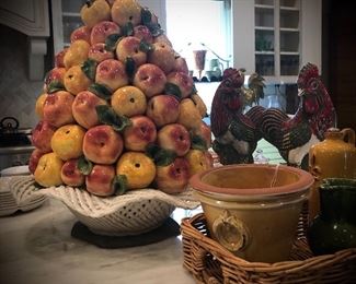 Monumental vintage majolica sculpture of apples straight from Paris; many “Country French” accessories. 