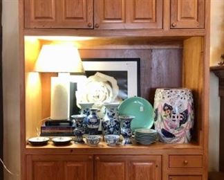 Antique cypress custom made media cabinet 98” high by 60” wide by 25” deep. One piece construction. Delivery is available for a fee on the Monday after the sale. 