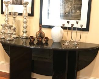 1978 Antella table adjustable console designed by Kazuhide Takahama. Black lacquer finish requires refresh; coffee table and magazine rack not pictured 