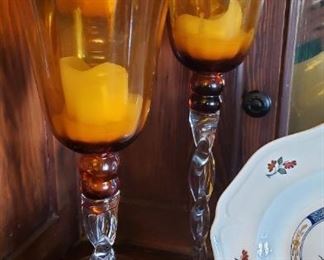 amber/glass candlesticks