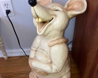 Mid century Marwal floor statue of laughing rat. 2 feet tall,  1960s.  Clean repair to nose.   $25