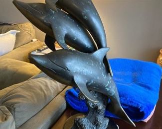 large 26" tall brass dolphin sculpture- possibly a fountain ornament  $100