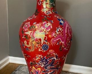 Massive signed People's Republic Period porcelain floor vase- dragons and floral motif  $175