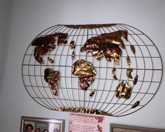 Mid century world globe wall sculpture- copper   $75