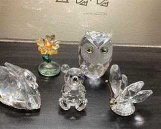 Signed Swarovski figures :  Swan $20, Bear $15, Butterfly $15-, large owl  $20-  All are in excellent condition