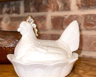 Vintage glass hen in nest candy dish $13