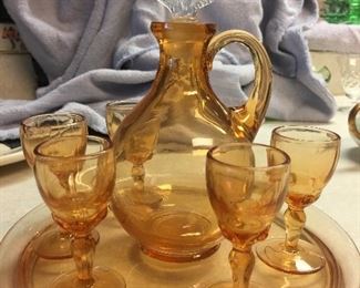 New Martinsville glass cordial decanter set 