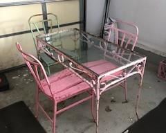 metal table with glass top and three chairs metal with wood sets