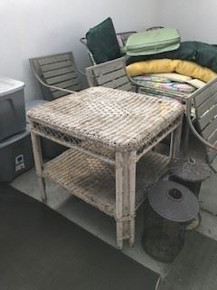 wicker table and woodmetal patio set
