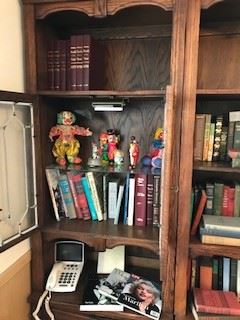 clown collection and the thrid bookcase