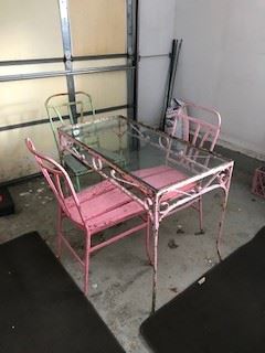 metal table with glass top and three chairs metal with wood sets