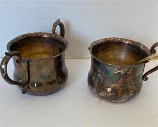 Silver plated cream and sugar