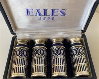 Eales Silver Art Co. Cobalt Blue Glass and Silver Plated S&P 2 SETS in original box