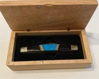 Turquoise and black pocket knife By Silverhorse Stoneworks