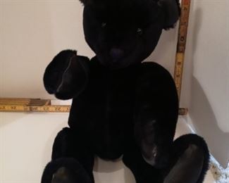 Linda Burner Black bear with leather paws and ears.