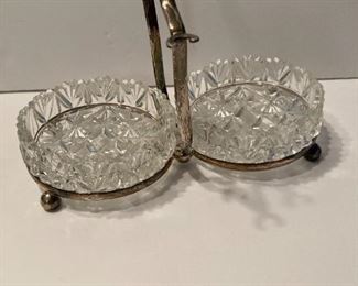 Silver plate, glass dual serving dish