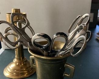 Brass items and old scissors