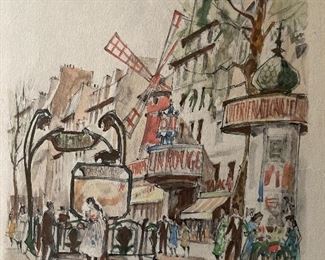 Herbelot Paris, 6 Moulin Rouge. Original Painting done in the 1960's along the Sienne River in Paris. This was painted for the family during a 1960's trip to Paris. It was painted and signed in front of them along the Seine River verified as an original by the owner.