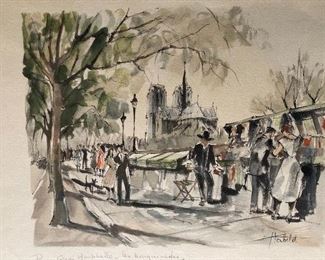 Herbelot Paris, Montebello. Original Painting done in the 1960's along the Seine River in Paris.