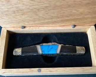 Turquoise and black pocket knife By Silverhorse Stoneworks