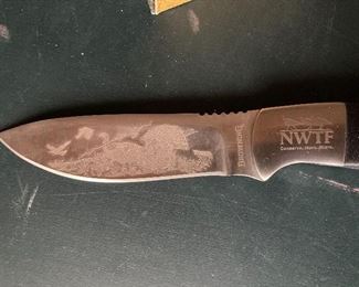 NWTF knife with engraved blade with turkey