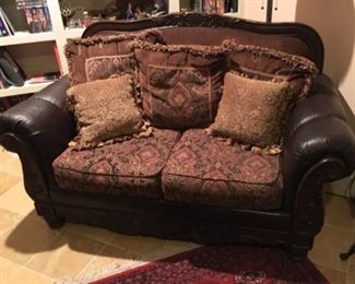 LEATHER WOOD & FABRIC LOVE SEAT