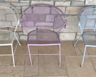 3 COLORED OUTDOOR METAL CHAIRS