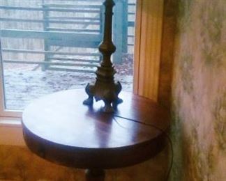 drum table, lamp