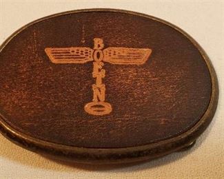 Vintage Boeing Totem Leather & Brass Belt Buckle by El Cid
