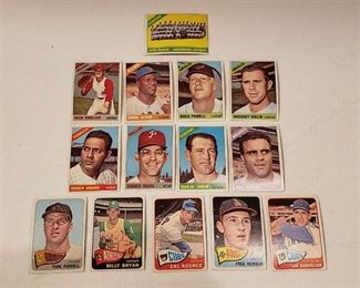 1965 & 1966 Topps Baseball Cards ~ 5 cards 1965 and 9 cards 1966 ~ fairly good condition ~ Some bowing