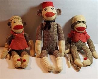 3 Vintage Sock Monkeys