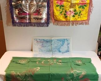2 WWII US Air Corps Pillow Covers, Japanese Prisoner of War Camps Map and Hawaiian Islands Square Tablecloth & 2 USN Napkins