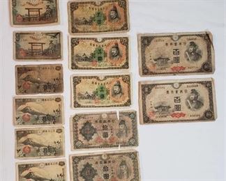 Vintage Bank of Japan Paper Currency ~ 1940s WWII Era ~ 50 Sen, 1, 5, 10, and 100 Yen