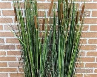 Faux Ornamental Cattails potted in 8 in. pots (one pot broke on top ~ see pix) ~ up to 5 ft. tall - LOCAL PICKUP ONLY