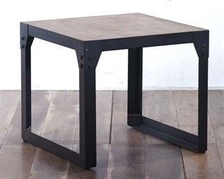 Industrial Square Wood Top Metal Frame End Table
