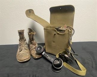 040 US Army Signal Corp Portable Field Telephone and Boots