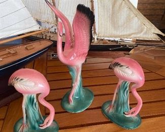 Set of three Napco Flamingos