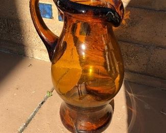 Giant - appx 18" thick amber glass pitcher - has a crack in base