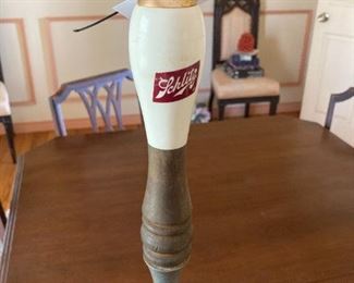 vintage ceramic and wood  Schlitz bar tap handle