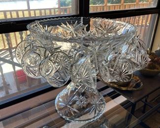 star of David punch bowl with 12 cups in original box