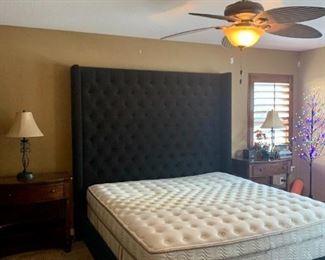 Restoration Hardware-  Custom Platform Black Tufted Bed and Frame!  Biltmore Nightstands.