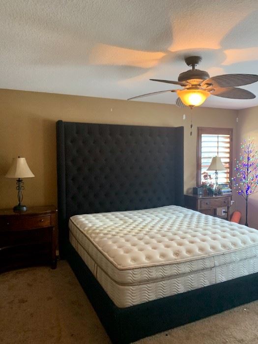 Restoration Hardware-  Custom Platform Black Tufted Bed and Frame!  Biltmore Nightstands.