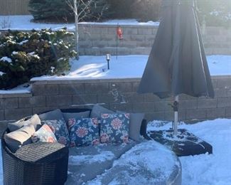 Outdoor with circle lounger and umbrella