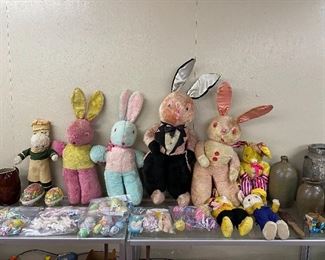 Old Easter Bunnies and Easter Decor