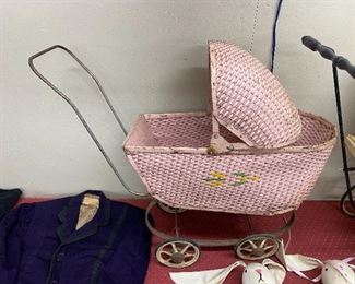 Old Pink Wicker Stroller