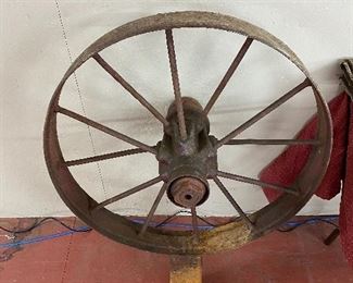 Large Metal Wheel on Base