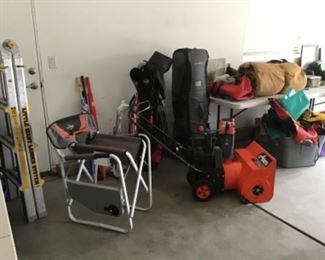 Ladder -Ariens snowblower -Maxfli travel golf bag more misc camping gear