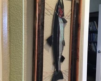 Artisan stained glass floating fish.
