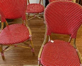 Fun bright red rattan and vinyl indoor/outdoor chairs $80.00 each 